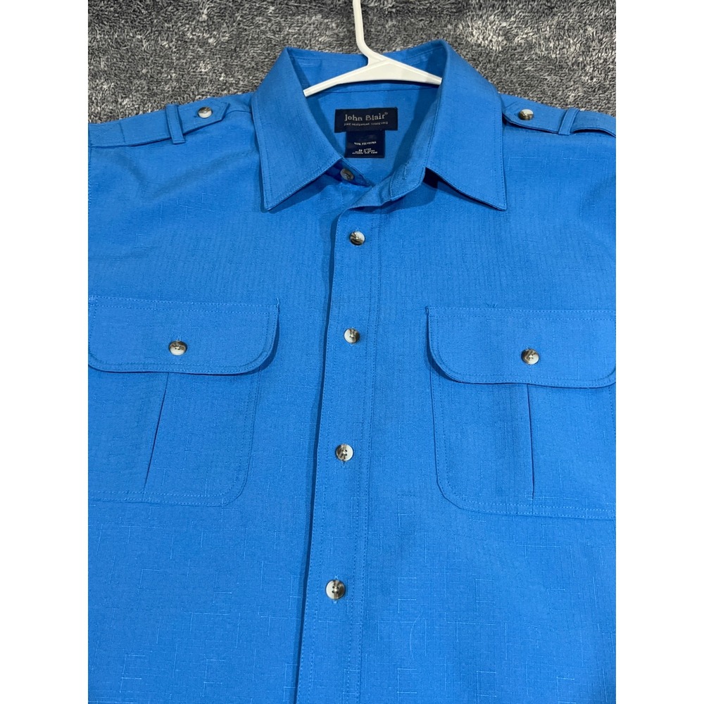 John Blair Mens Blue Short Sleeve Button Down Utility Shirt Medium Epaulets
